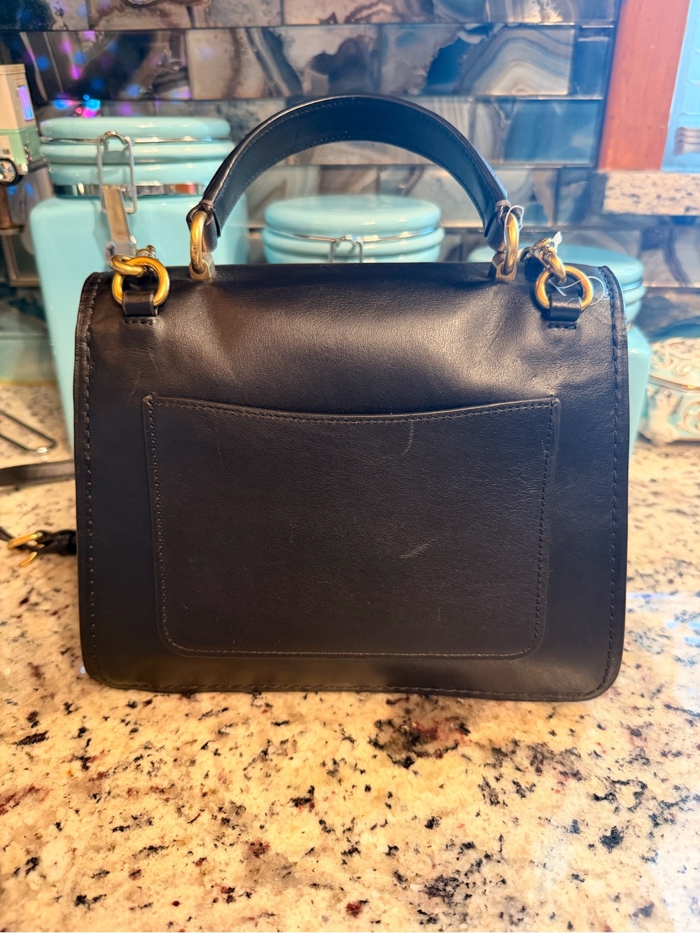 Coach Black Leather Parker Top Butterfly Turnlock Crossbody Bag with Gold Chain - Picture 3 of 11